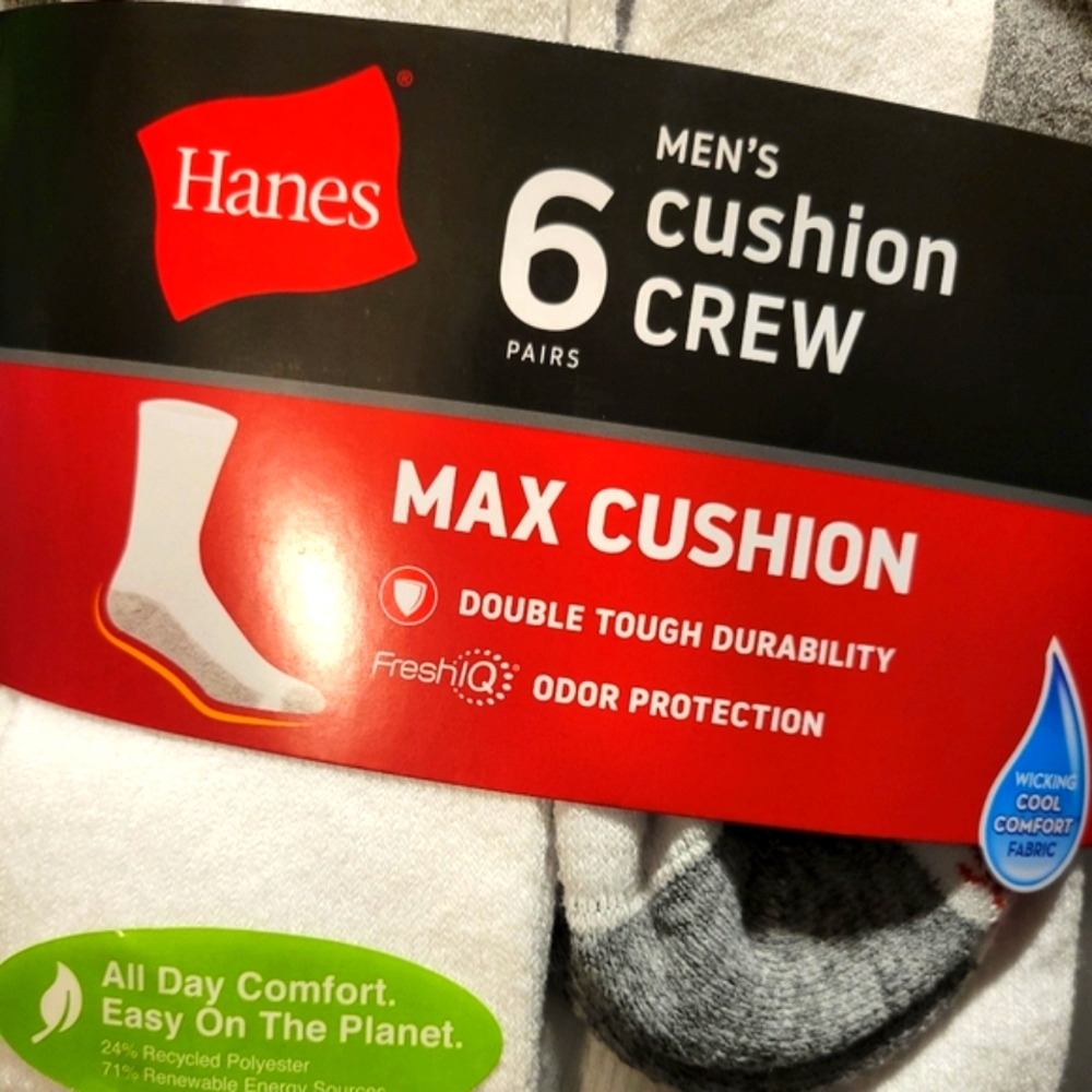 NWT Hanes Men's Cushion Crew Socks - White and Gray - Picture 4 of 6